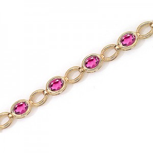 14K Yellow Gold Oval Pink Topaz Bracelet