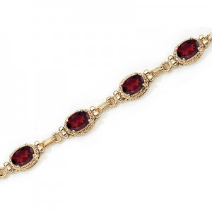 14K Yellow Gold Oval Garnet Bracelet