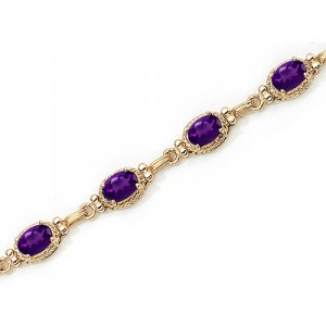 14K Yellow Gold Oval Amethyst Bracelet