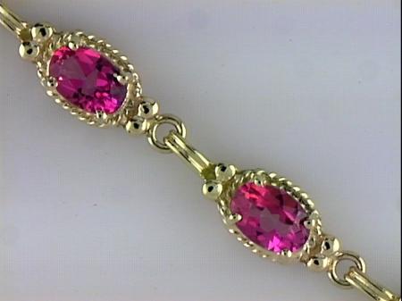 14K Yellow Gold Oval Pink Topaz Bracelet