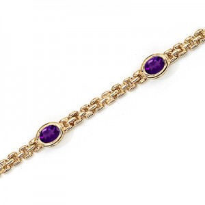 14K Yellow Gold Oval Amethyst Bracelet