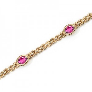 14K Yellow Gold Oval Pink Topaz Bracelet