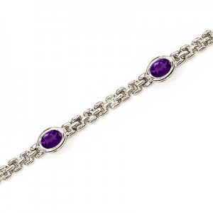 14K White Gold Oval Amethyst Bracelet