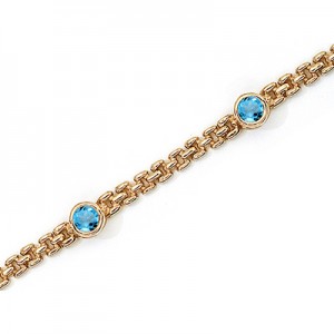 14K Yellow Gold Round Blue Topaz Bracelet