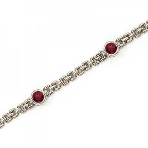 14K White Gold Round Garnet Bracelet