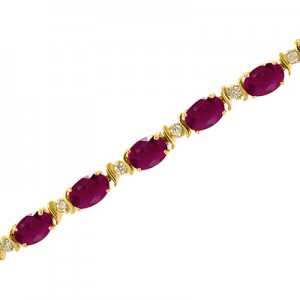 14K Yellow Gold Oval Ruby and Diamond Bracelet