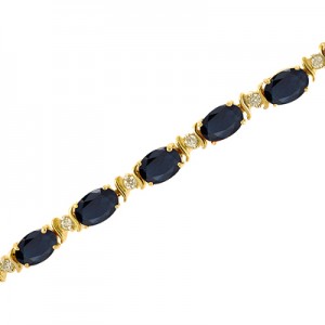 14K Yellow Gold Oval Sapphire and Diamond Bracelet