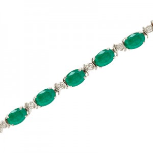 14K White Gold Oval Emerald and Diamond Bracelet