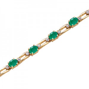 14K Yellow Gold Oval Emerald and Diamond Bracelet