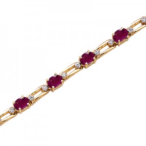 14K Yellow Gold Oval Ruby and Diamond Bracelet