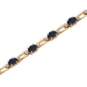 14K Yellow Gold Oval Sapphire and Diamond Bracelet