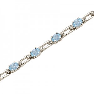 14K White Gold Oval Aquamarine and Diamond Bracelet