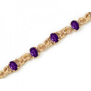 14K Yellow Gold Oval Amethyst Bracelet