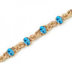 14K Yellow Gold Oval Blue Topaz Bracelet