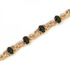 14K Yellow Gold Oval Mystic Topaz Bracelet