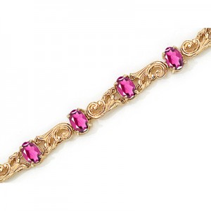 14K Yellow Gold Oval Pink Topaz Bracelet