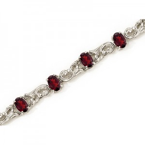 14K White Gold Oval Garnet Bracelet