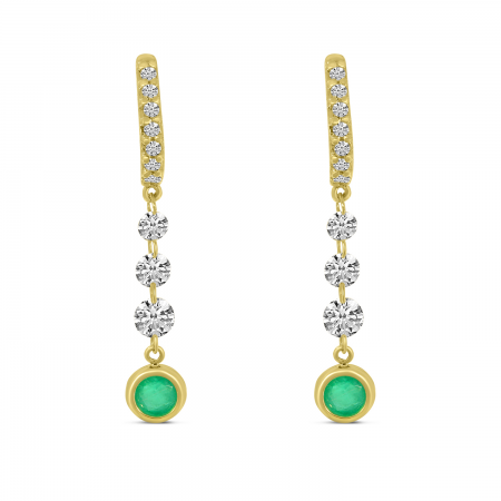 14K Yellow Gold Dashing Diamond Precious Bezel Dangle Earrings