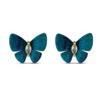 Titanium Blue Butterfly Stud Earrings with Marquise White Sapphire