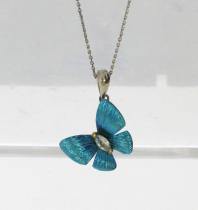 Titanium Blue Butterfly with 14K White Gold Bale and Marquise White Sapphire