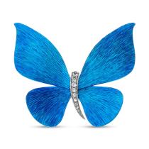 Titanium Blue Butterfly Brooch with White Sapphires