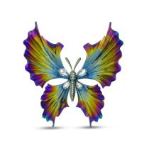 Titanium Shiny Ombre Butterfly Brooch with Blue Topaz and White Sapphires