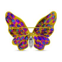 Titanium Ombre Butterfly Brooch with Blue Topaz and White Sapphires