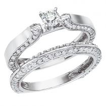 14K White Gold Cathedral Qpid 1.2 Ct Diamond Bridal Ring Set