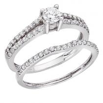 14K White Gold .65 Ct Qpid Bridal Ring Set