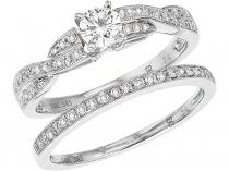 14K White Gold .66 Ct Diamond Crossover Qpid Bridal Ring Set