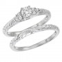 14K White Gold .34 Ct Diamond Satin QPid Bridal Ring Set