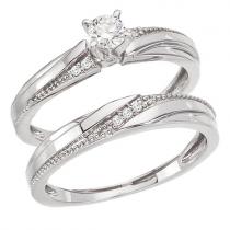 14K White Gold .22 Ct Qpid Bridal Ring Set