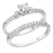 14K White Gold Qpid Bridal .50 Ct Diamond Ring Set