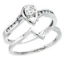 14K White Gold .25 Ct Qpid Bridal Pear Shape Ring Set