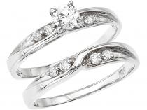 14K White Gold Qpid Bridal .32 Ct Diamond Ring Set