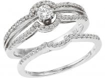 14K White Gold Qpid .50 Ct Double Row Diamond Bridal Ring Set