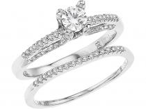 14K White Gold Qpid .66 Ct Diamond High Top Bridal Ring Set