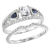 14K White Gold Qpid .66 Ct Diamond and Sapphire Bridal Ring Set