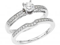 14K White Gold Qpid .50 Ct Diamond Buttercup Bridal Ring Set