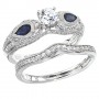 14K White Gold Qpid .89 Ct Diamond and Pear Sapphire Bridal Ring Set