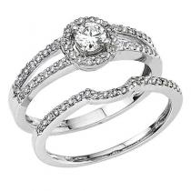14K White Gold Qpid Bridal .58 Ct Diamond Ring Set