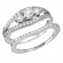 14K White Gold Qpid 3 Stone .96 Ct Diamond Bridal Ring Set