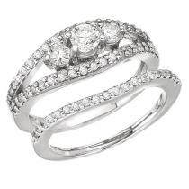 14K White Gold Qpid 3 Stone .96 Ct Diamond Bridal Ring Set