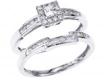 14K White Gold Qpid .45 Ct Princess Diamond Bridal Ring Set