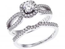 14K White Gold Qpid .86 Ct Diamond Halo Bridal Ring Set
