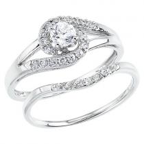 14K White Gold Qpid .50 Ct Diamond Swirl Bridal Ring Set