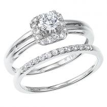 14K White Gold Qpid .50 Ct Diamond Square Tip Bridal Ring Set