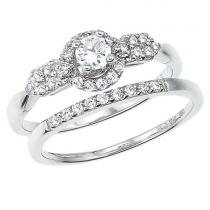 14K White Gold Qpid .50 Ct Diamond Halo Bridal Ring Set
