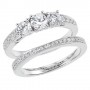 14K White Gold Qpid 1.10 Ct Diamond Three Stone Bridal Ring Set