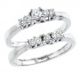 14K White Gold Five Stone Trellis Qpid Bridal .44 Ct Diamond Ring Set